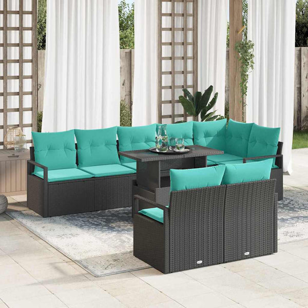 Gartensofa Set mit Stauraum, 9-teilig, Schwarz/Blau