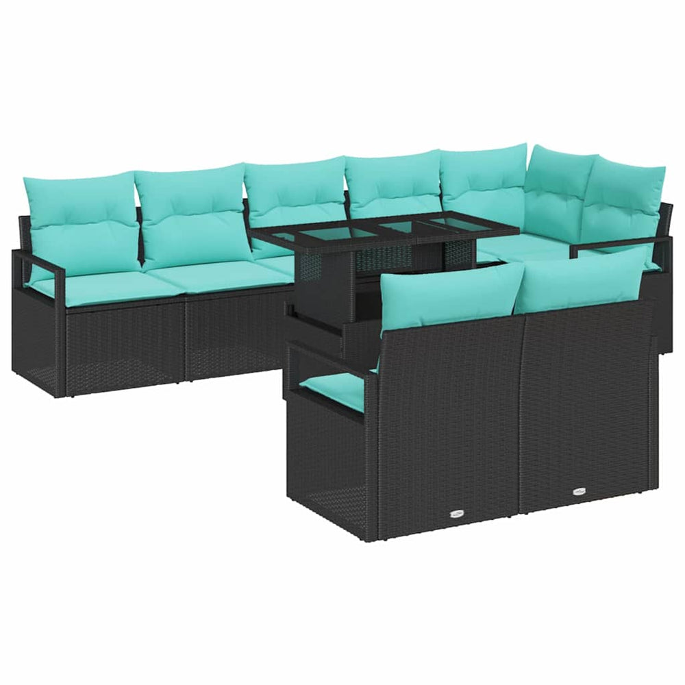 vidaXL Ensemble de canapés de jardin avec rangement 9 pcs Noir et Bleu résine tressée