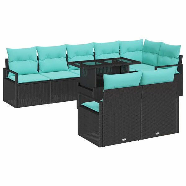 Gartensofa Set mit Stauraum, 9-teilig, Schwarz/Blau