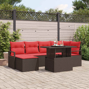 vidaXL Salon de jardin avec rangement 7 pcs Rotin synthétique Marron et Rouge