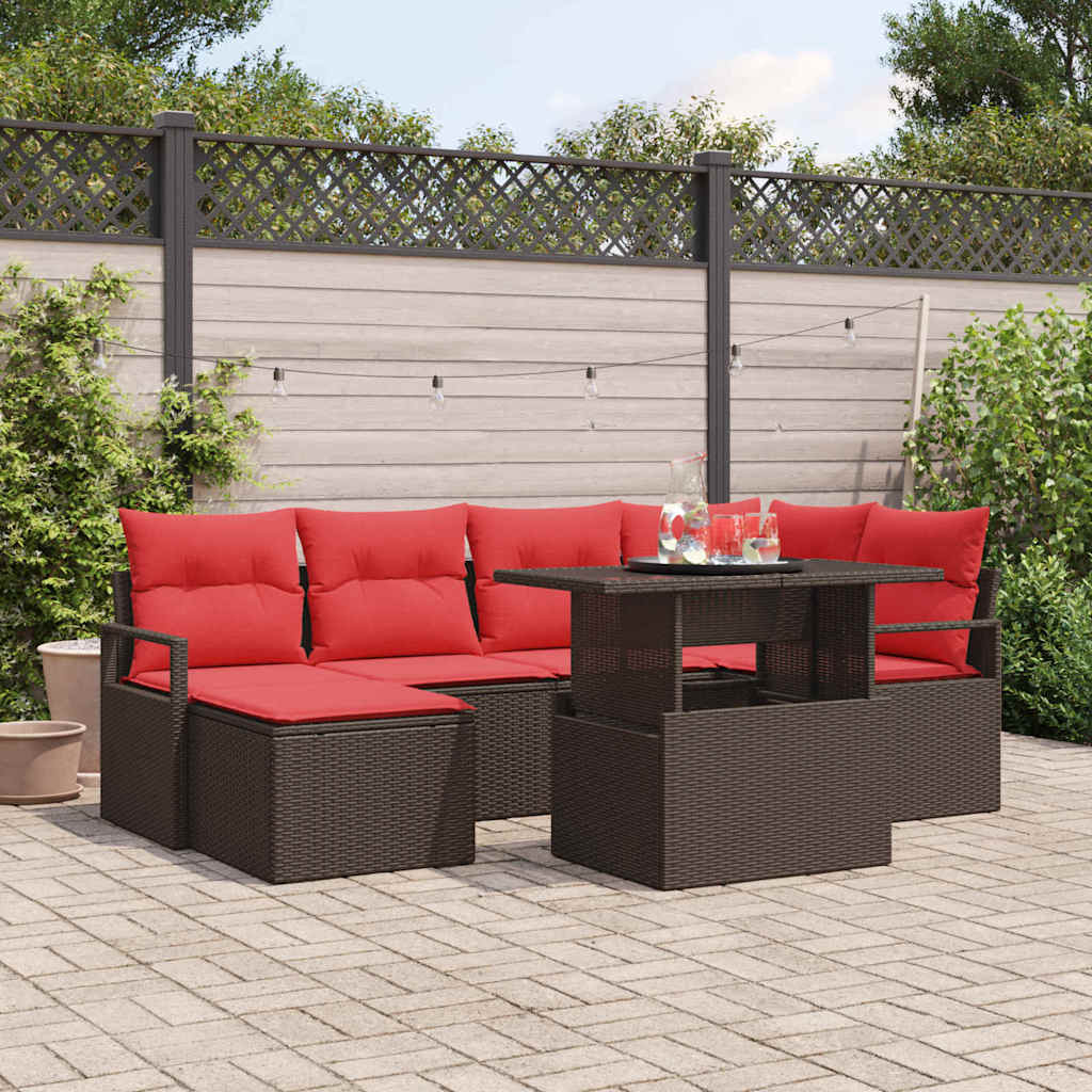vidaXL Salon de jardin avec rangement 7 pcs Rotin synthétique Marron et Rouge