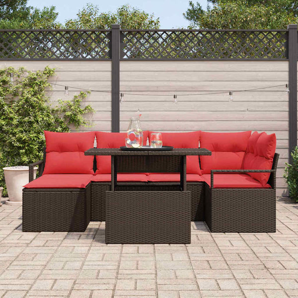 vidaXL Salon de jardin avec rangement 7 pcs Rotin synthétique Marron et Rouge