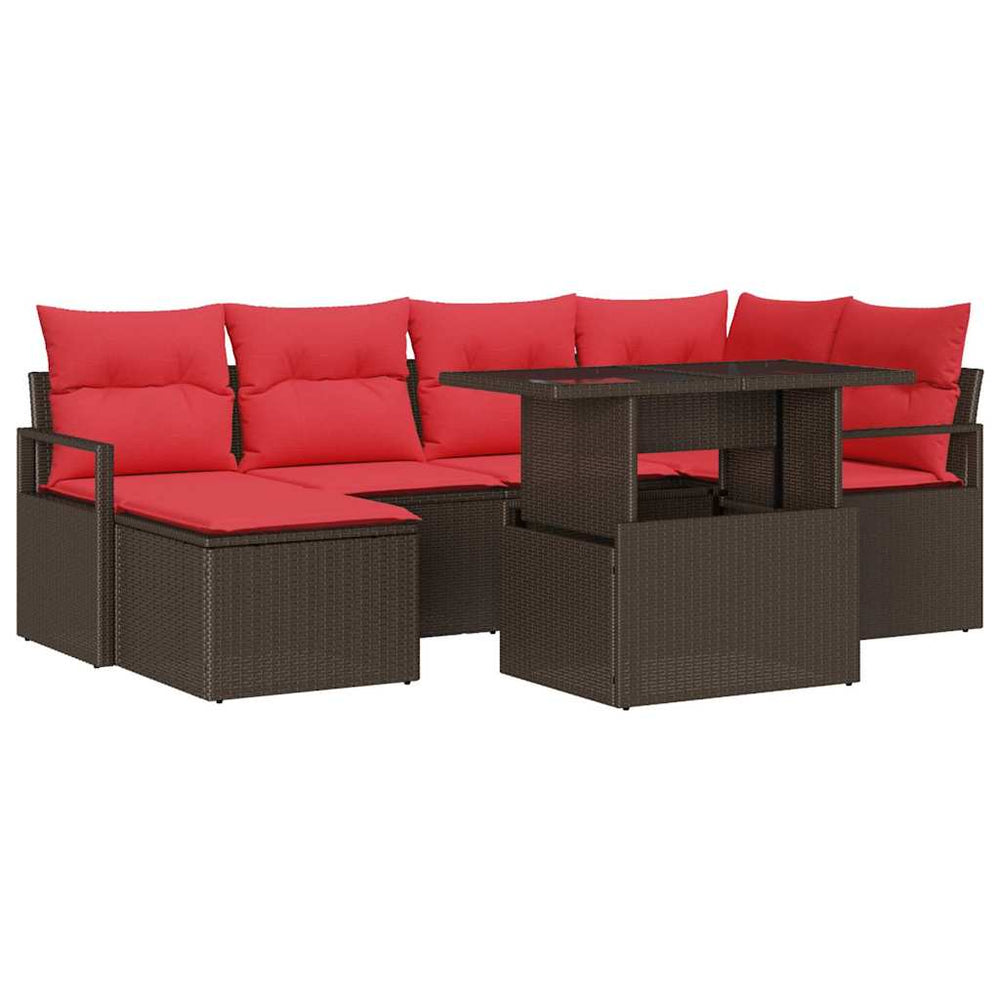 vidaXL Salon de jardin avec rangement 7 pcs Rotin synthétique Marron et Rouge