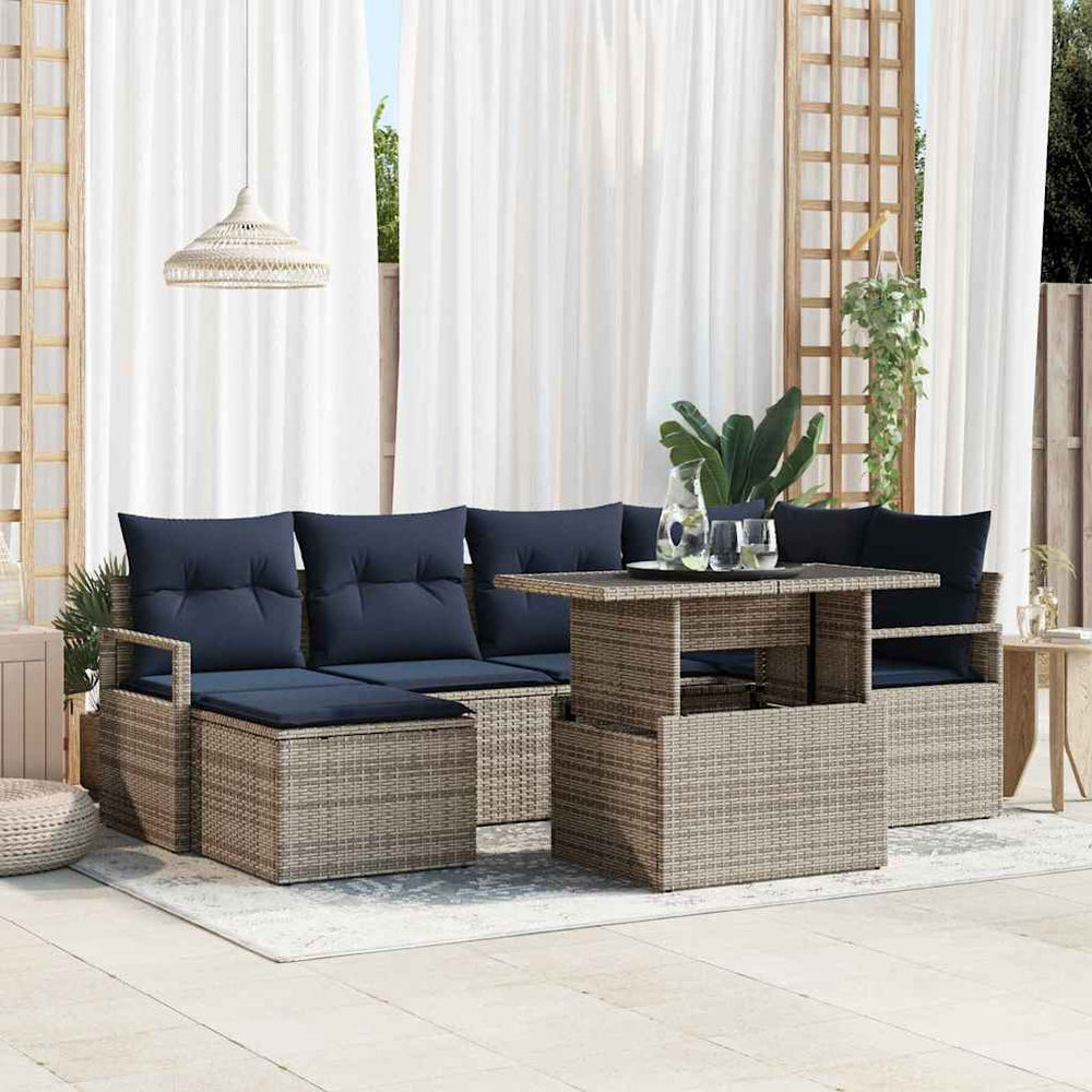 vidaXL Salon de jardin 7 pcs Gris et bleu marine résine tressée