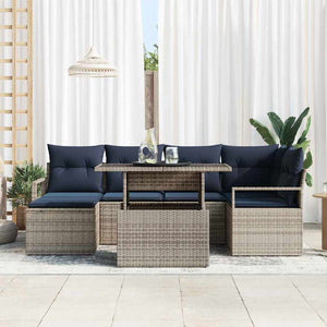 vidaXL Salon de jardin 7 pcs Gris et bleu marine résine tressée