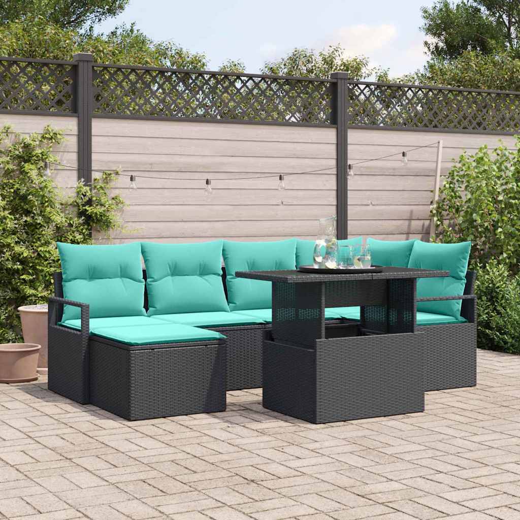 Gartensofa Set mit Stauraum, 7-teilig, Schwarz/Blau
