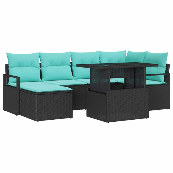 Gartensofa Set mit Stauraum, 7-teilig, Schwarz/Blau