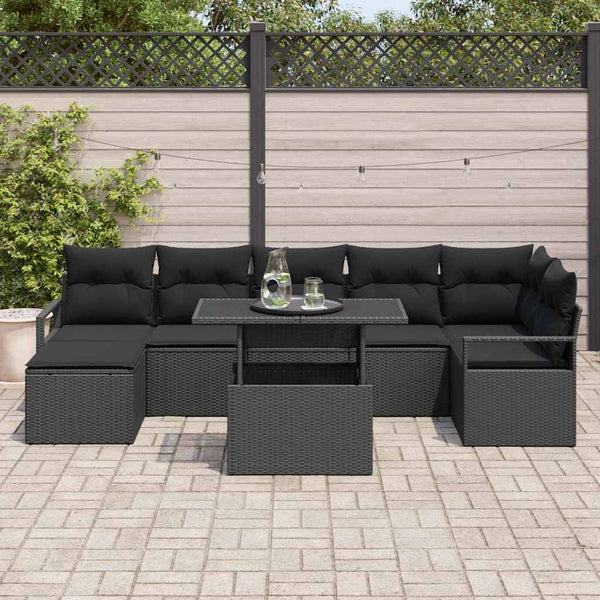 Schwarzes Gartensofa-Set mit Stauraum