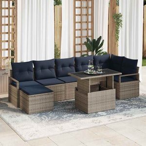 Gartensofa Set 8-teilig Grau/Marineblau