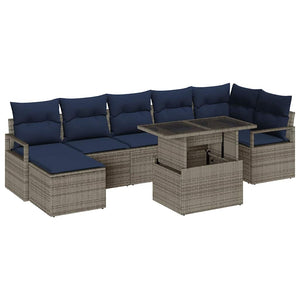Gartensofa Set 8-teilig Grau/Marineblau