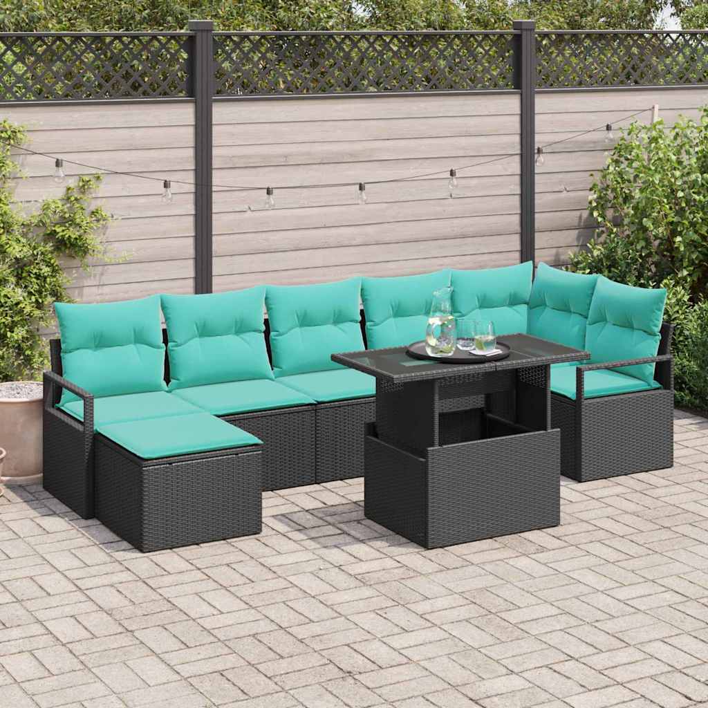 Poly Rattan Garten-Sofa-Set Schwarz/Blau