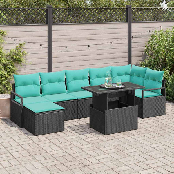 Poly Rattan Garten-Sofa-Set Schwarz/Blau
