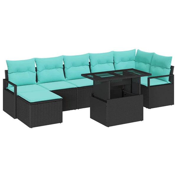 Poly Rattan Garten-Sofa-Set Schwarz/Blau