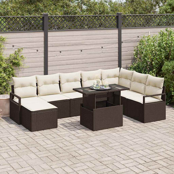 Garten Sofa Set Braun Creme 9-teilig