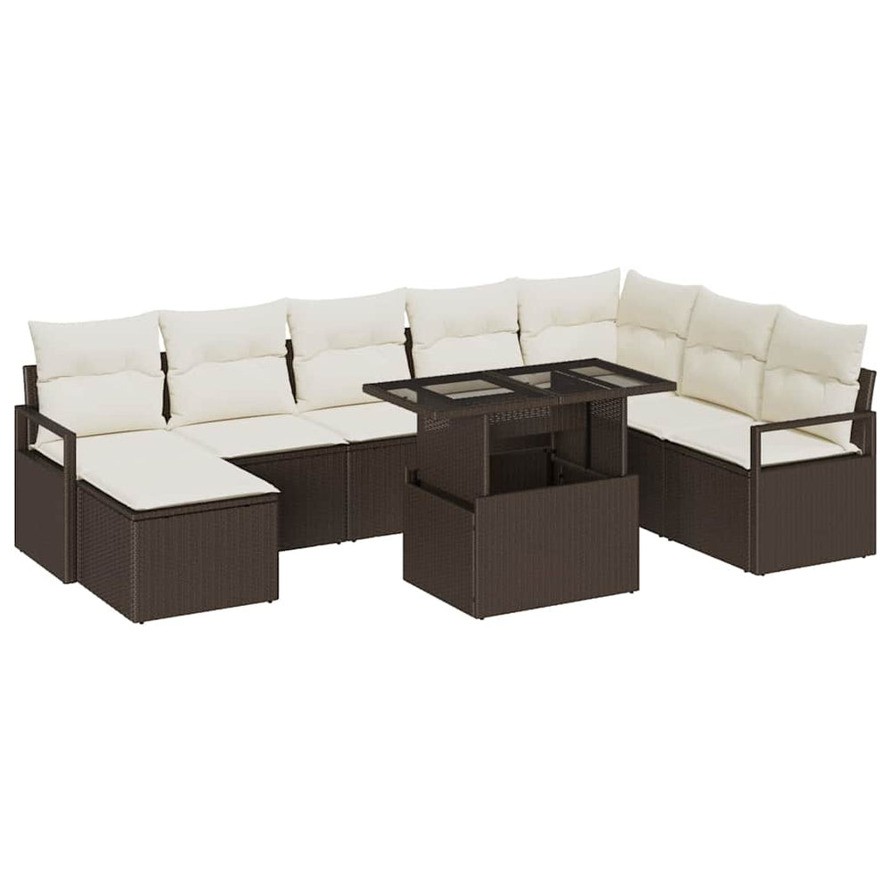 vidaXL Salon de jardin avec coussins 9 pcs Marron et Crème