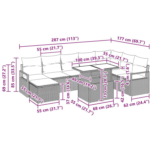 Garten Sofa Set Braun Creme 9-teilig