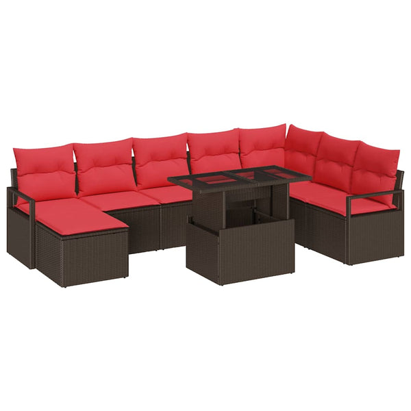 Poly Rattan Gartensofa Set Braun Rot 9-teilig