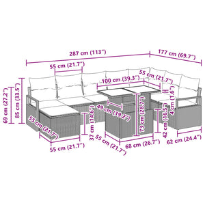 Poly Rattan Gartensofa Set Braun Rot 9-teilig