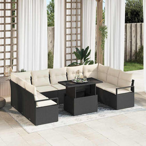 vidaXL Salon de jardin avec coussins 10 pcs Noir et crème Résine tressée
