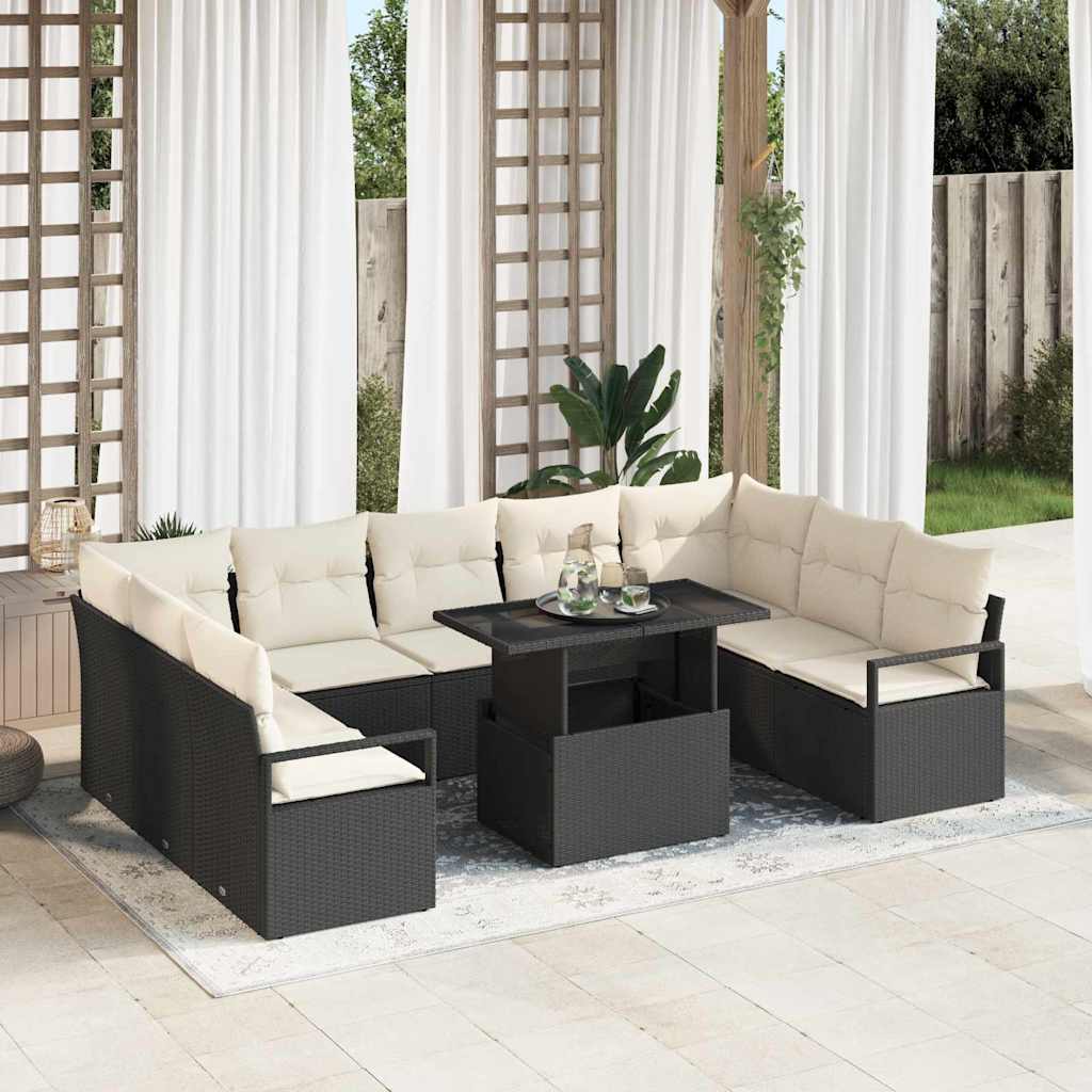 vidaXL Salon de jardin avec coussins 10 pcs Noir et crème Résine tressée