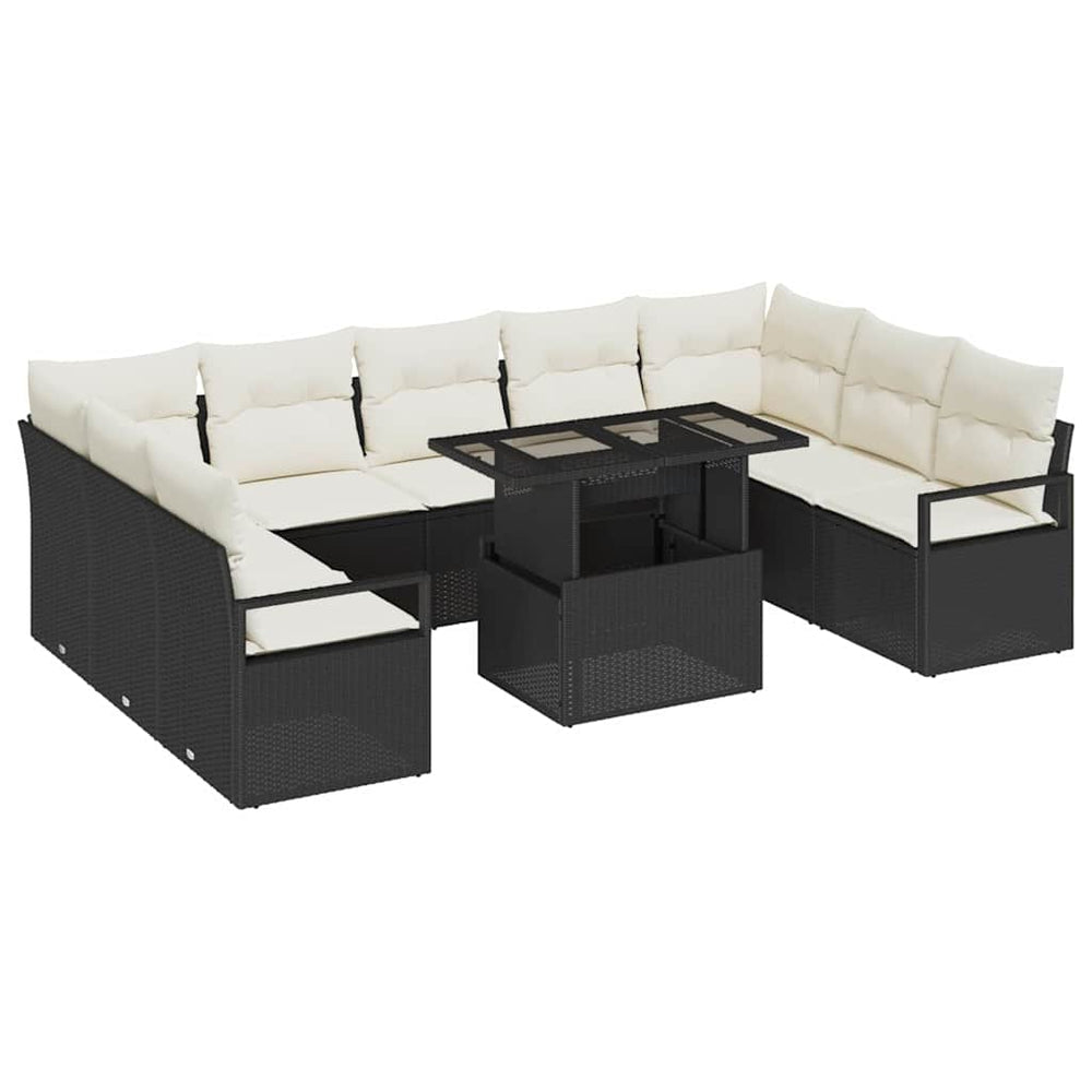 Garten Sofa Set Schwarz Creme Poly Rattan 10-teilig