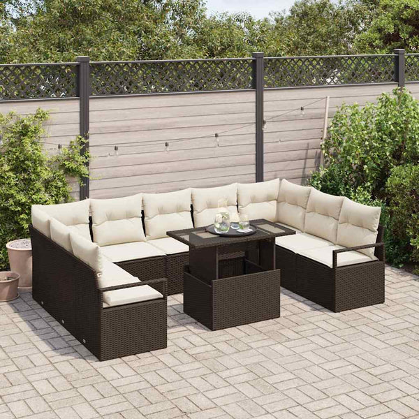 Garten Sofa Set Braun Creme Poly Rattan