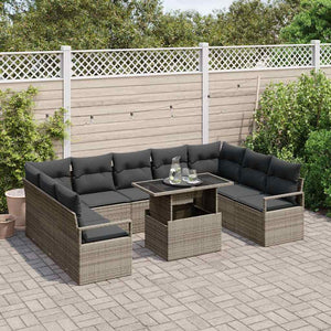 Garten Sofa Set Grau Poly Rattan mit Kissen