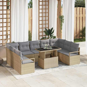 Garten Sofa Set Beige/Hellgrau Poly Rattan 10-teilig