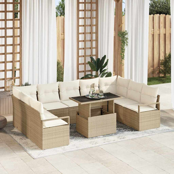 vidaXL Ensemble de canapés de jardin avec coussins 10 pcs Beige et Crème Rotin synthétique