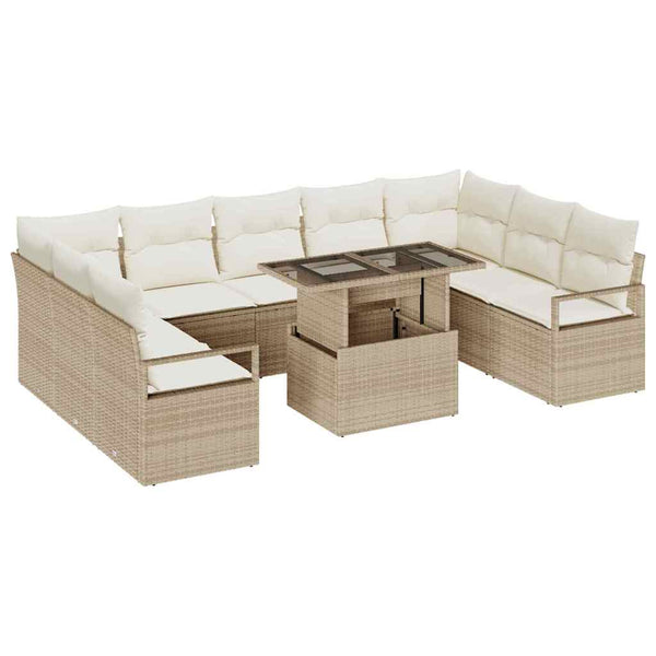 vidaXL Ensemble de canapés de jardin avec coussins 10 pcs Beige et Crème Rotin synthétique