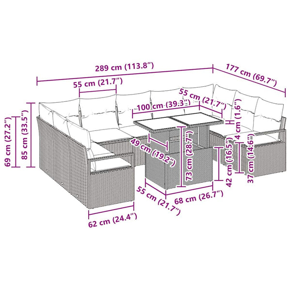 vidaXL Ensemble de canapés de jardin avec coussins 10 pcs Beige et Crème Rotin synthétique