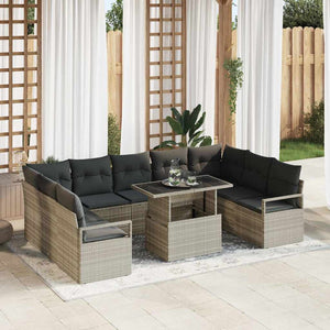 vidaXL Salon de jardin avec coussins 10 pcs Gris clair Résine tressée