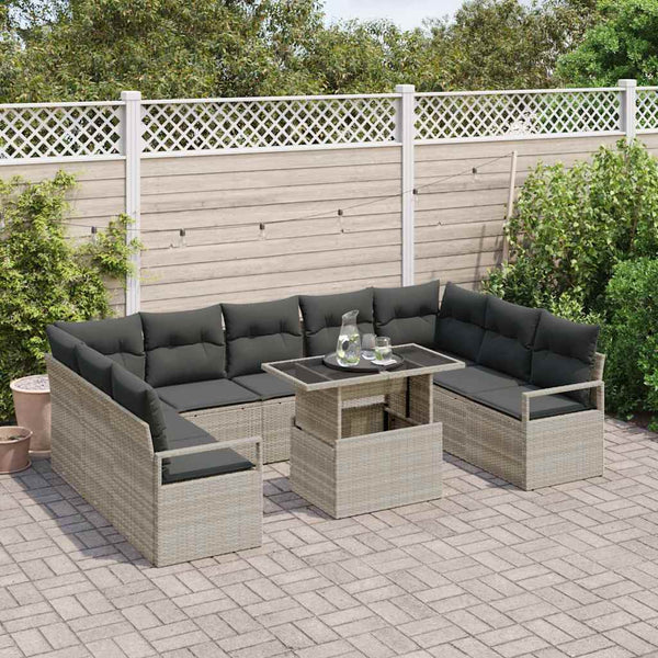 vidaXL Salon de jardin avec coussins 10 pcs Gris clair Résine tressée
