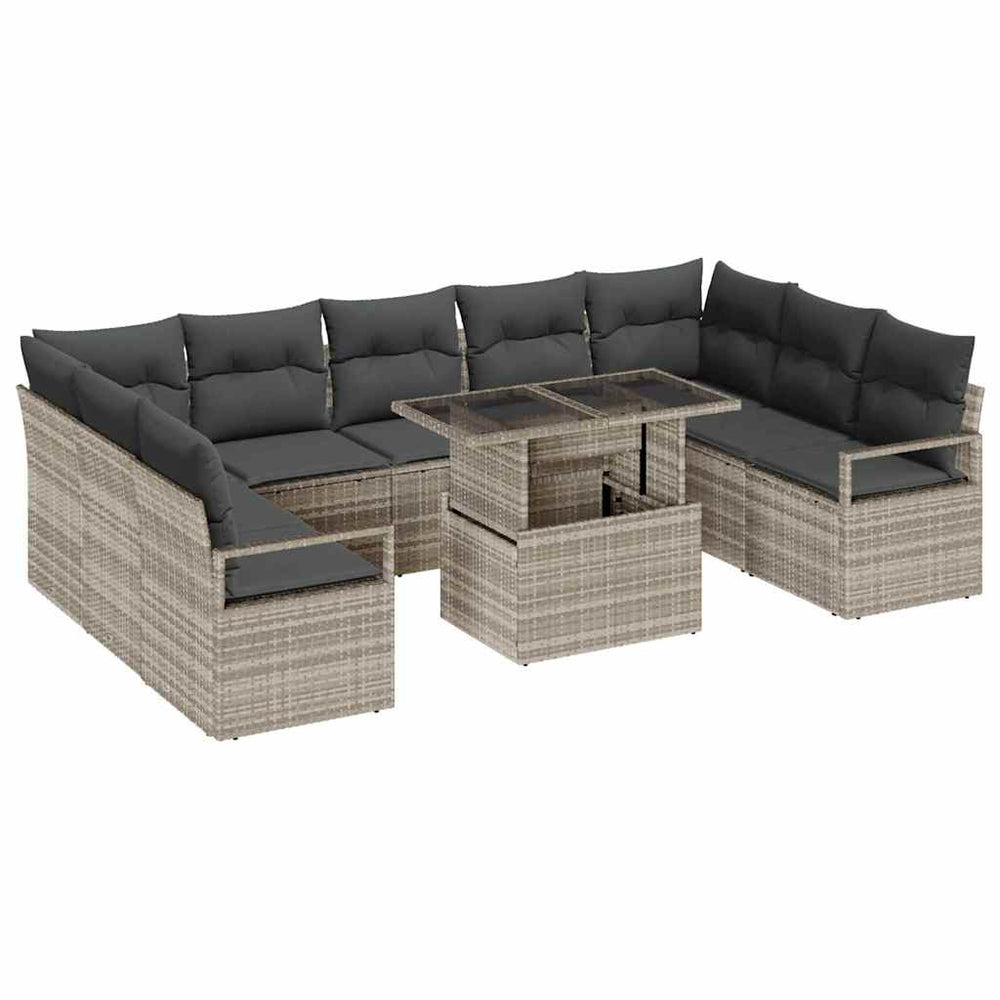 vidaXL Garden Sofa Set with Cushions 10 pcs Light Gray Poly Rattan