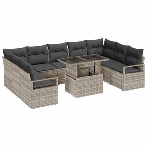vidaXL Salon de jardin avec coussins 10 pcs Gris clair Résine tressée