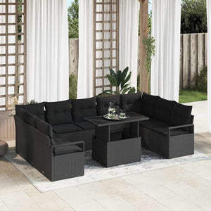 Garten Sofa Set Schwarz Poly Rattan 10-teilig