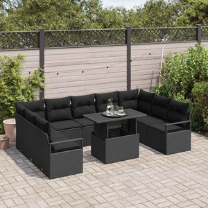 Garten Sofa Set Schwarz Poly Rattan 10-teilig