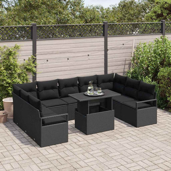 Garten Sofa Set Schwarz Poly Rattan 10-teilig