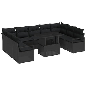 Garten Sofa Set Schwarz Poly Rattan 10-teilig