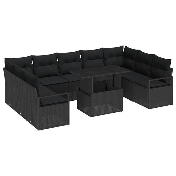 Garten Sofa Set Schwarz Poly Rattan 10-teilig