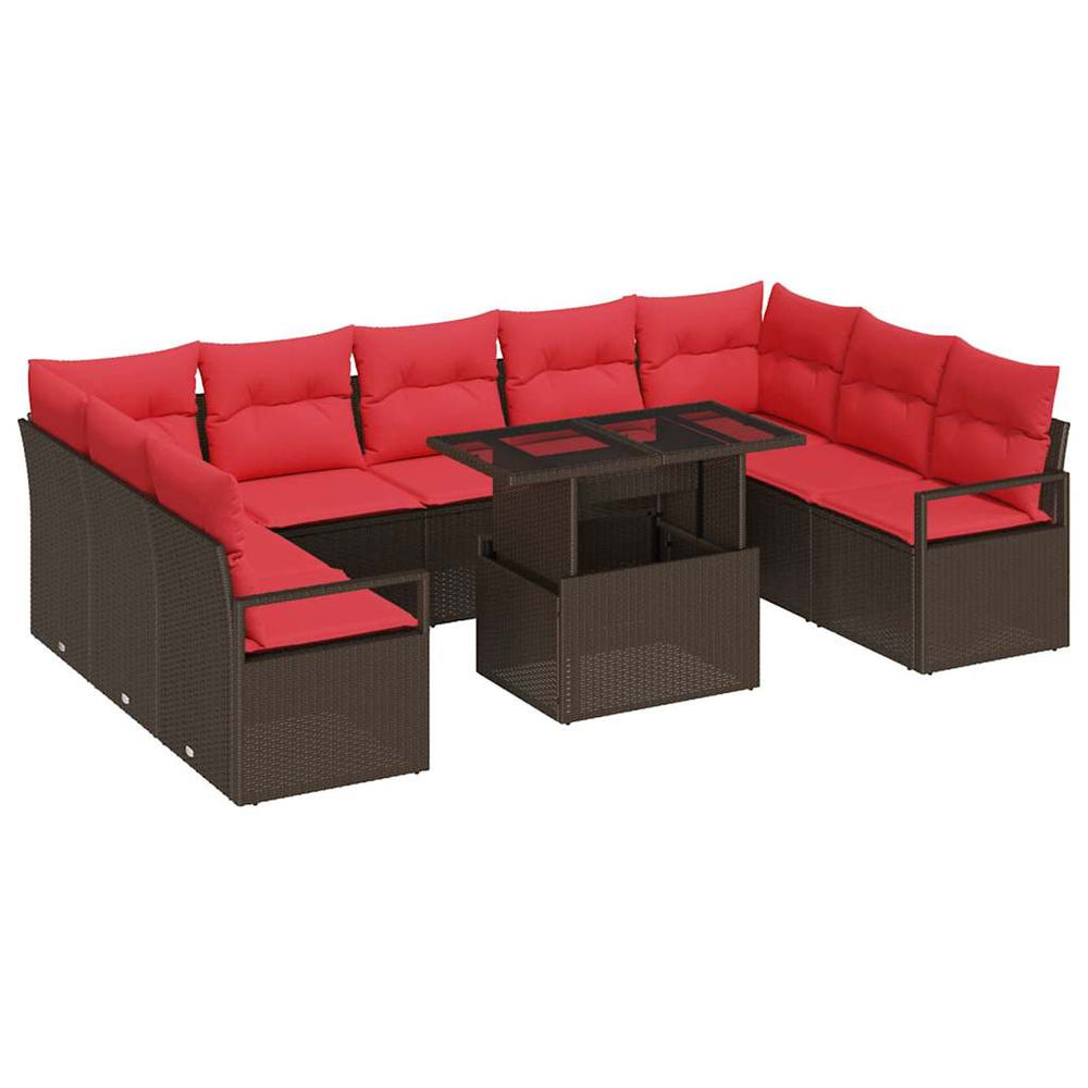 vidaXL Ensemble de canapés de jardin avec rangement 10 pcs marron et rouge résine tressée