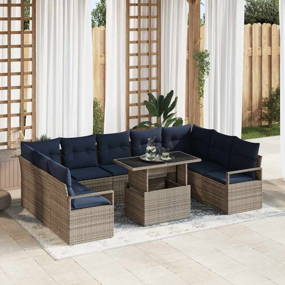vidaXL Ensemble de canapés de jardin 10 pcs Gris et bleu marine résine tressée
