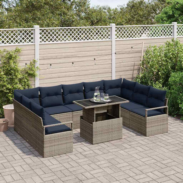 Gartensofa-Set 10-teilig Grau/Marineblau