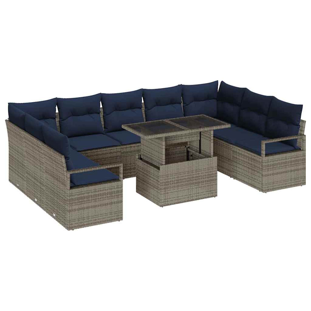 vidaXL Ensemble de canapés de jardin 10 pcs Gris et bleu marine résine tressée