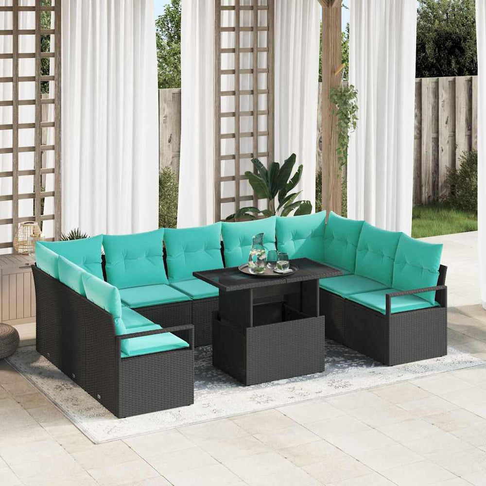 vidaXL Ensemble de canapés de jardin avec rangement 10 pcs Noir et bleu Résine tressée