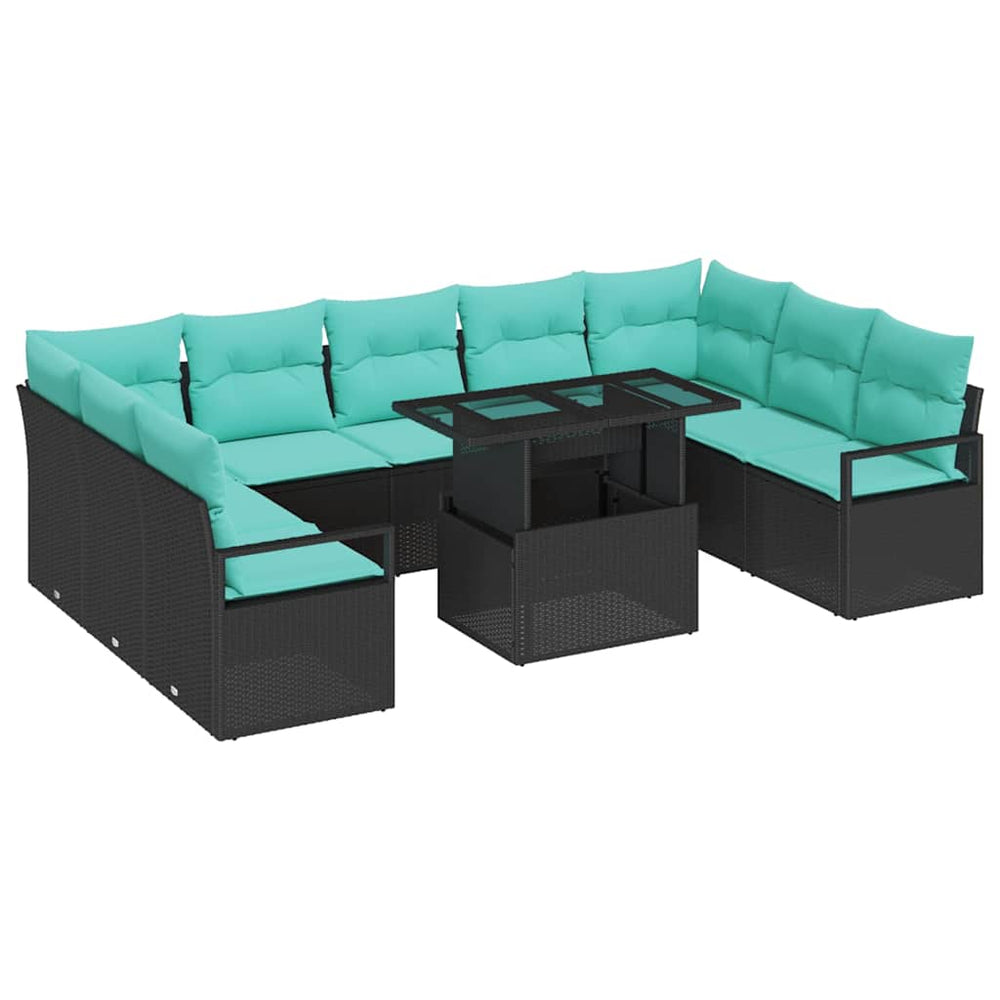 vidaXL Ensemble de canapés de jardin avec rangement 10 pcs Noir et bleu Résine tressée