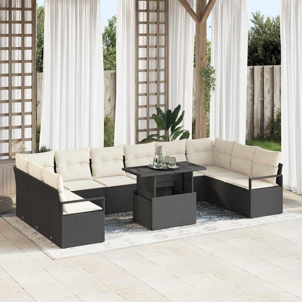 Gartensofa-Set mit Kissen, Schwarz/Creme