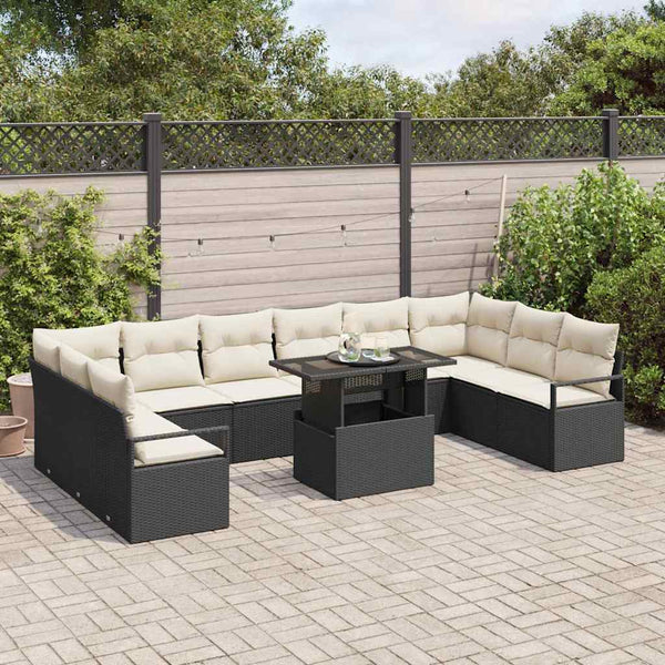 Gartensofa-Set mit Kissen, Schwarz/Creme