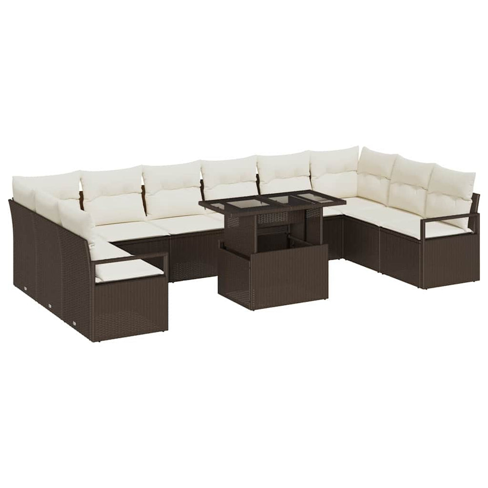 vidaXL Salon de jardin avec coussins 11 pcs Marron et crème Résine tressée