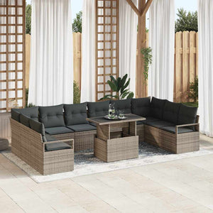 vidaXL Salon de jardin 11 pcs avec coussins gris résine tressée